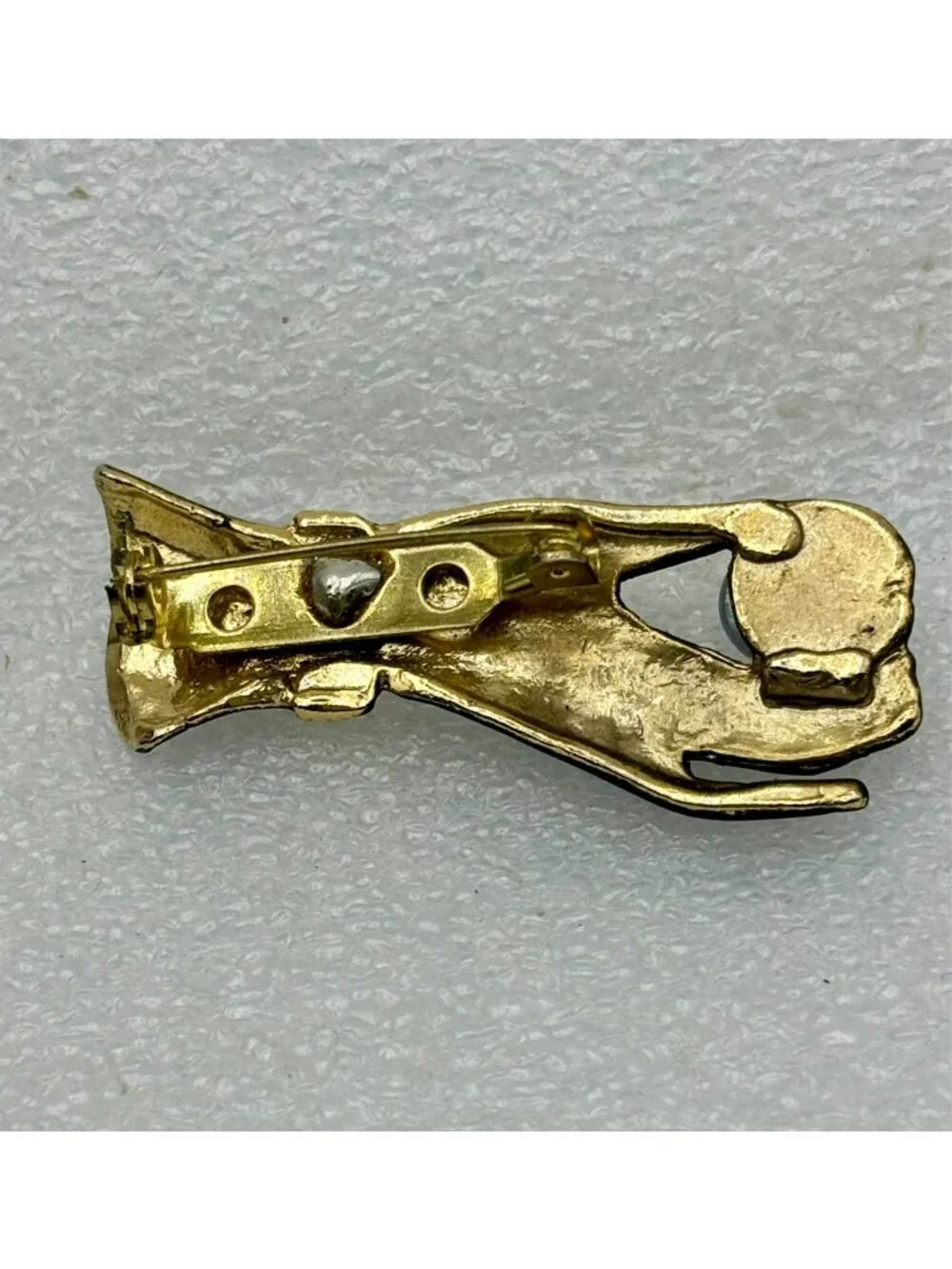 1980s Figural Enamel Hand Holding Moonglow Cabochon Brooch